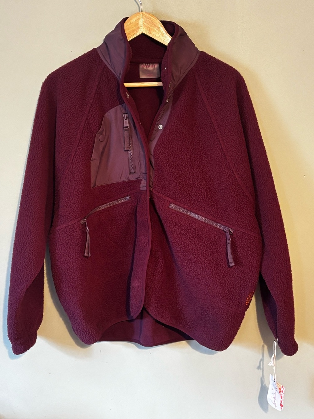 Free People FP Movement Hit The Slopes Fleece Jacket in a deep burgundy XS